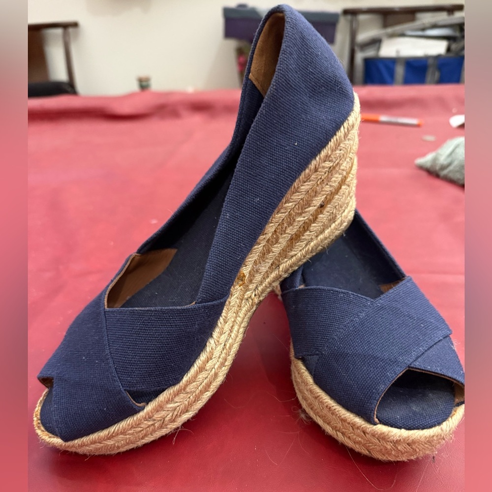 Tory Burch Canvas Peep-toe Espadrilles Wedges, Size 9 B